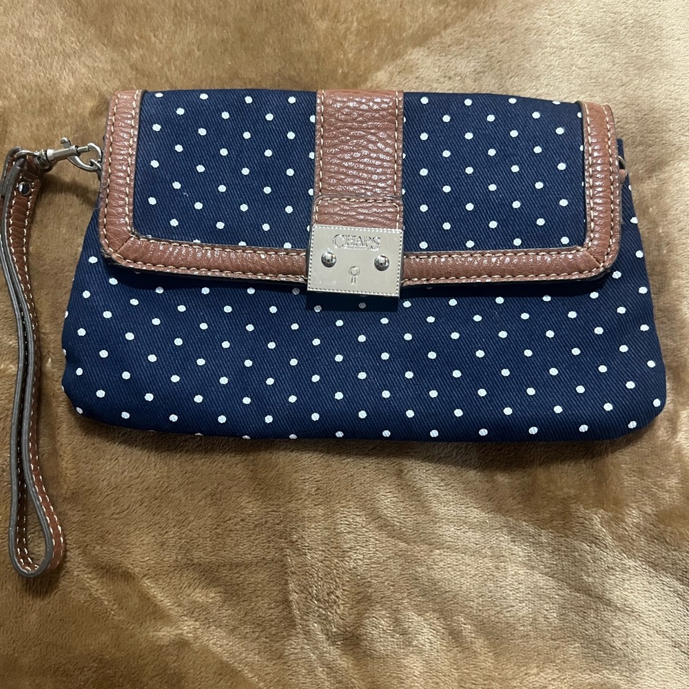 Chaps Navy and Brown Polka Dot Wristlet